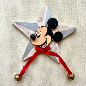 DISNEY VINTAGE MICKEY MOUSE WOODEN STAR ORNAMENT WITH BELLS
